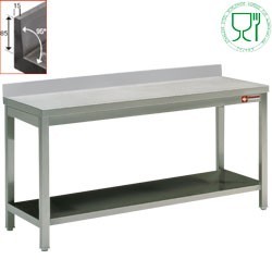 TABLE DE TRAVAIL AVEC TABL. BORD ARRIÈRE / logo stainless steel worldwide agreed for alimentation