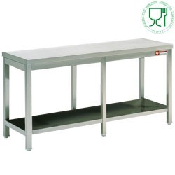 TABLE DE TRAVAIL AVEC 1 SOUS TABLETTE / logo stainless steel worldwide agreed for alimentation