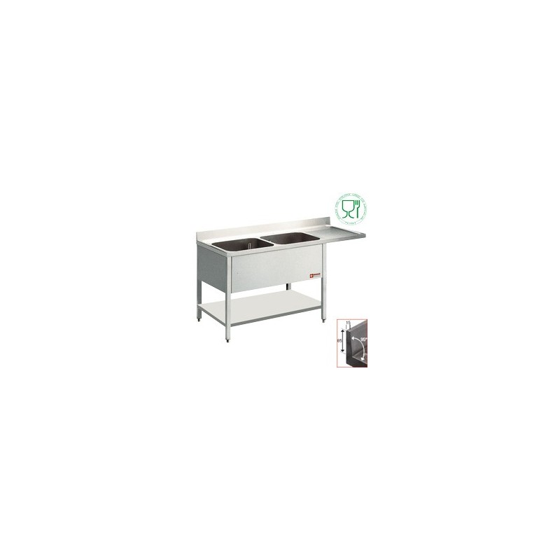 Plonge 2 cuves et 1 égouttoir / logo stainless steel worldwide agreed for alimentation Plonge 2 cuves et 1 égouttoir / logo stainless steel worldwide agreed for alimentation