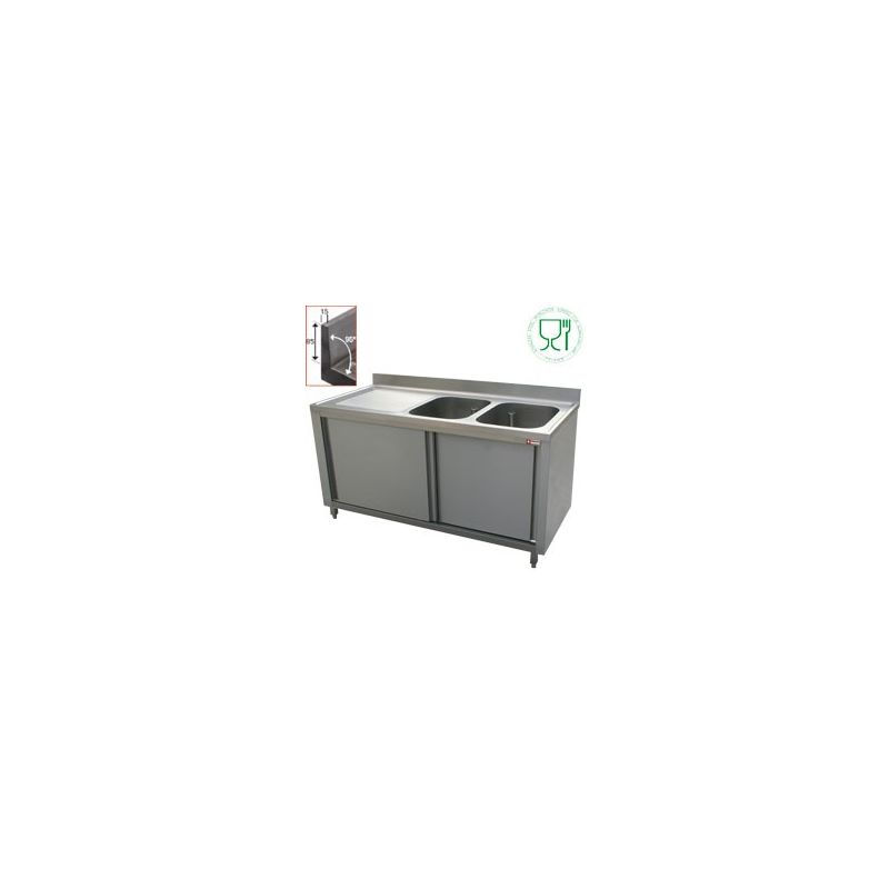 Plonge 2 cuves 500x500x325 égouttoir gauche sur armoire 2 portes coulissantes