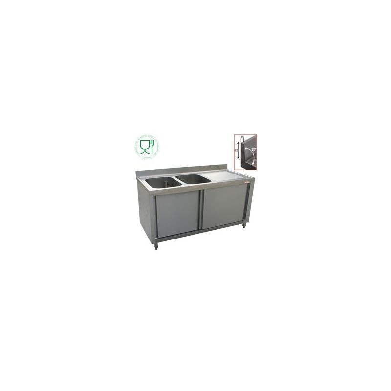 Plonge 2 cuves 600x500x325 égouttoir droit sur armoire 2 portes coulissantes Plonge 2 cuves 600x500x325 égouttoir droit sur armoire 2 portes coulissantes