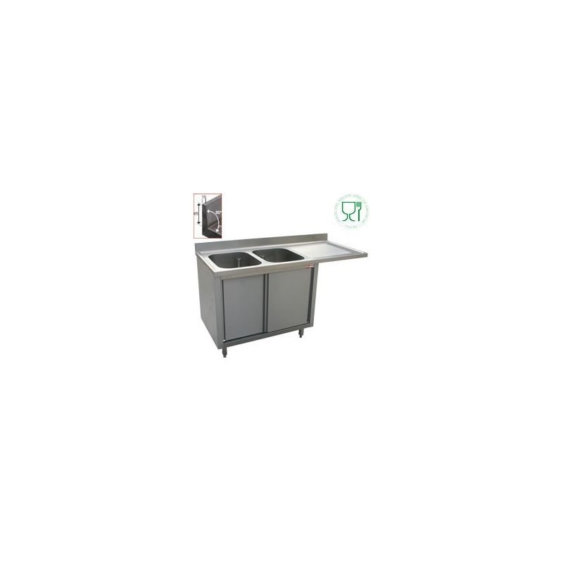 Plonge 2 cuves 500x500x325 égouttoir droit sur armoire 2 portes coulissantes et espace lave vaisselle