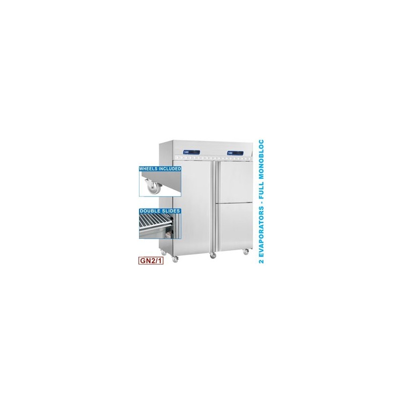 Armoire frigorifique ventilée et poisson 700+350 & 350 Lit. 3 portes GN 2/1 & 1/1, sur roues Armoire frigorifique ventilée et poisson 700+350 & 350 Lit. 3 portes GN 2/1 & 1/1, sur roues