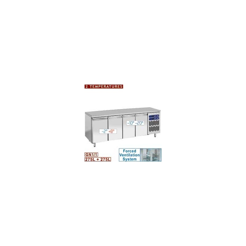Table frigorifique et congélation, 2 témperatures, ventilée, 4 portes GN 1/1