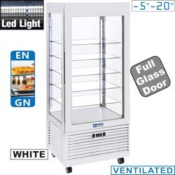 Vitrine 4 faces T° Négative , 5 Étagères en verre , Ventilée, 480 Lit, BLANCHE