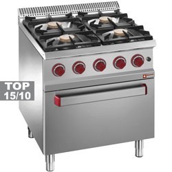 Piano de cuisson professionnel 4 feux gaz + four GN 2/1 GAZ