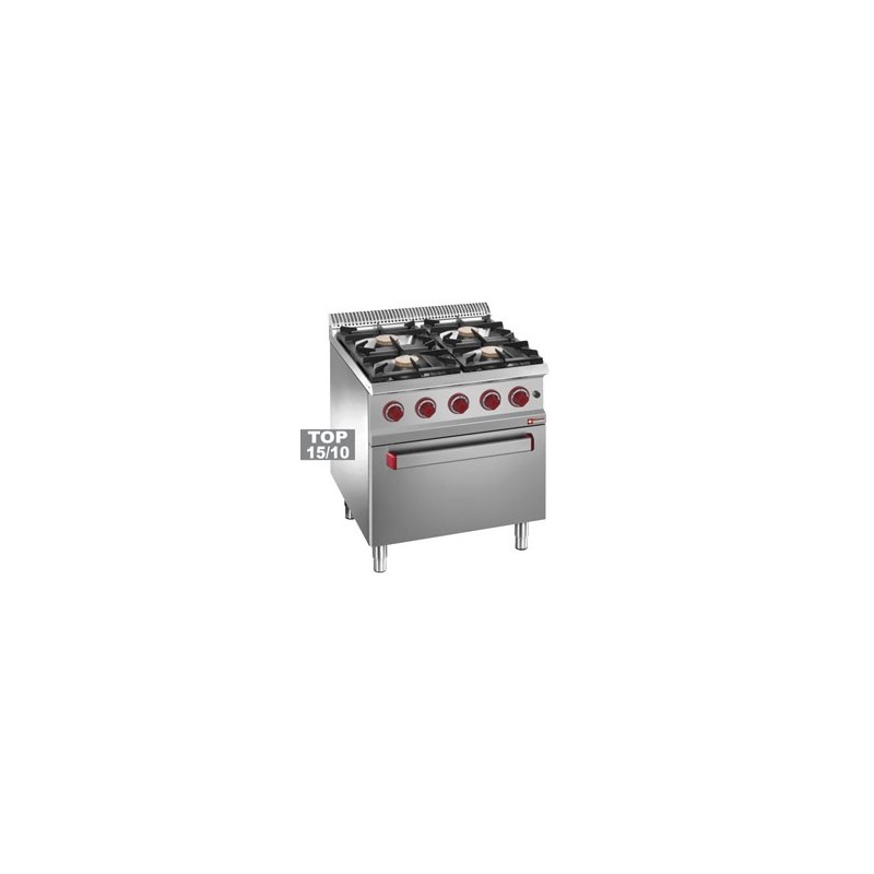 Piano de cuisson professionnel 4 feux gaz + four GN 2/1 GAZ