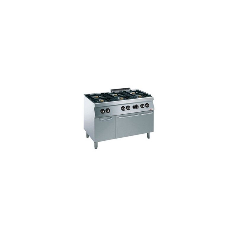 Fourneau 6 feux vifs, four gaz GN 2/1, armoire neutre Fourneau 6 feux vifs, four gaz GN 2/1, armoire neutre