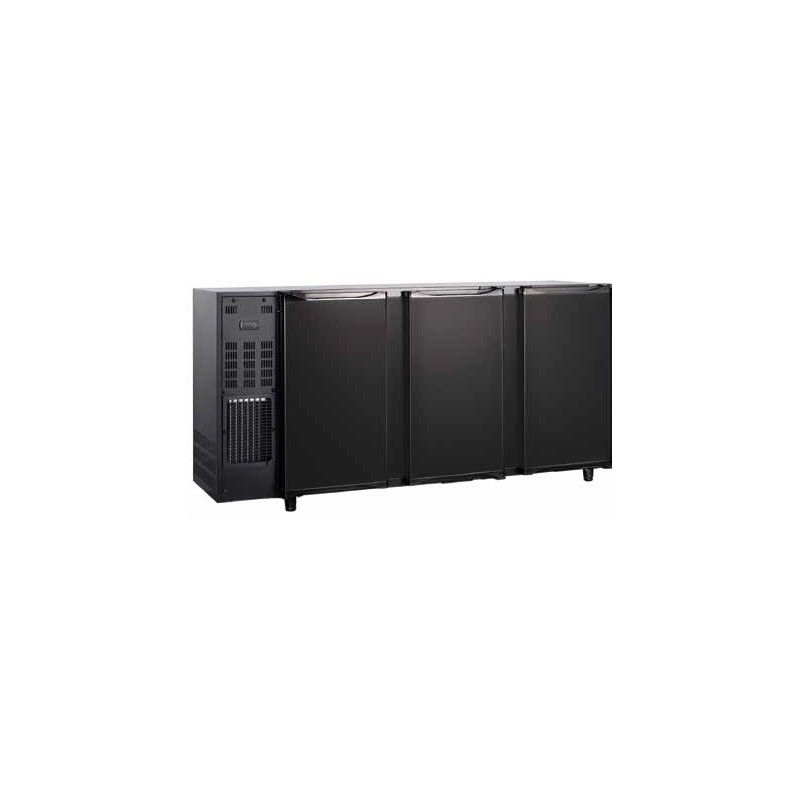 Arrière-bar réfrigéré 3 portes pleines - Groupe Logé à gauche - Skinplate Noir - Avec éclairage LED (FGB177) Arrière-bar réfrigéré 3 portes pleines - Groupe Logé à gauche - Skinplate Noir - Avec éclairage LED (FGB177)