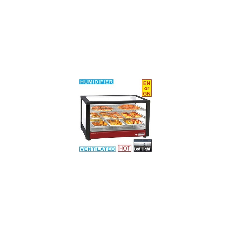 Vitrine chauffante ventilée, 3 niveaux, panoramique (Anthracite), materiel horeca Vitrine chauffante ventilée, 3 niveaux, panoramique (Anthracite), materiel horeca