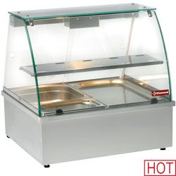 Vitrine chauffante, bain-marie 2x GN 1/1, panoramique