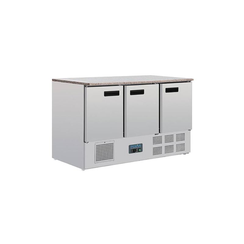 Table réfrigérée positive plan de travail en marbre Polar 3 portes 368L Table réfrigérée positive plan de travail en marbre Polar 3 portes 368L