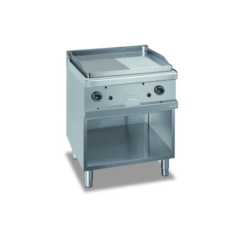 Plaque chrome 1/2 lisse 1/2 rainurée gaz - armoire ouverte Plaque chrome 1/2 lisse 1/2 rainurée gaz - armoire ouverte