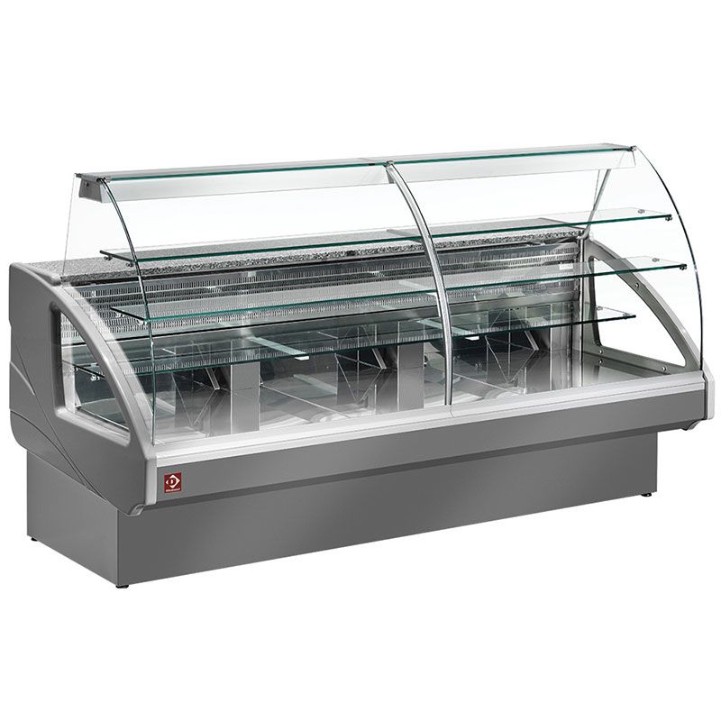Comptoir vitrine réfrigéré, statique, chargement à tiroirs, sans réserve - GRIS Comptoir vitrine réfrigéré, statique, chargement à tiroirs, sans réserve - GRIS