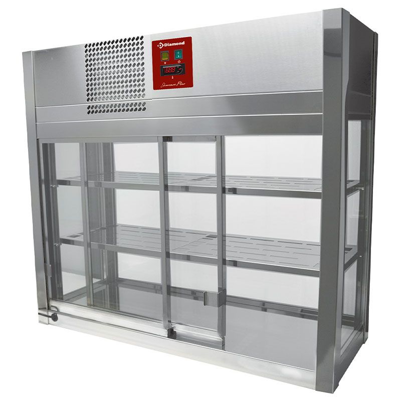 Vitrine réfrigerée, 4 faces vitrées, 2 x 2 portes coulisantes Vitrine réfrigerée, 4 faces vitrées, 2 x 2 portes coulisantes