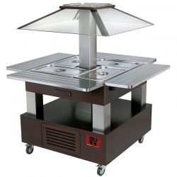 Ilot buffet - Salad bar, réfrigéré, coupole motorisé, 4x GN1/1-150 (Bois Wengé)