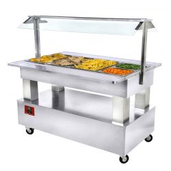 Buffet chauffant, bain marie, 4x GN1/1-150 (Bois Blanc)