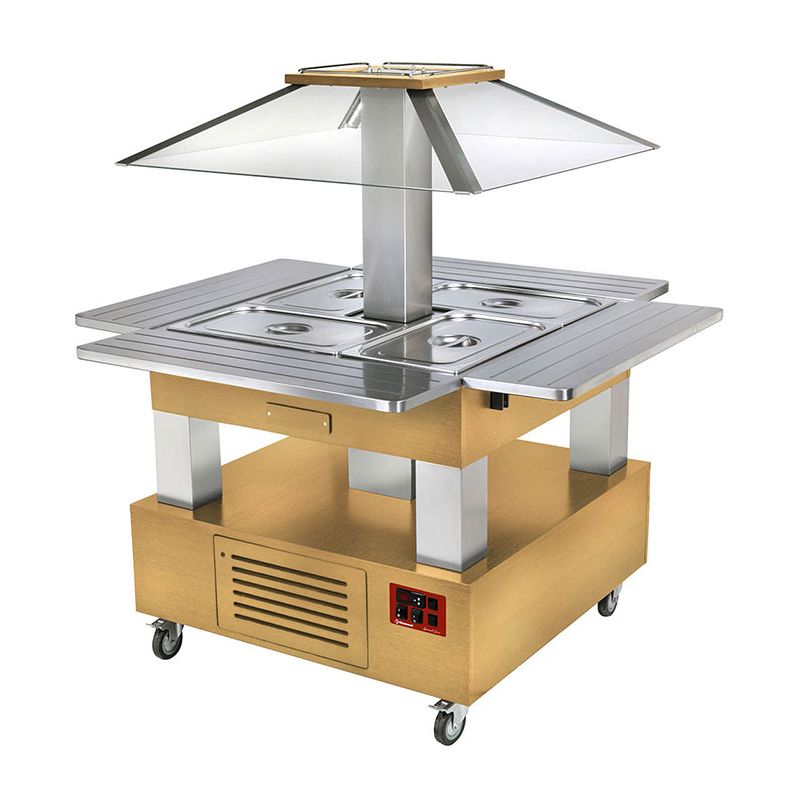 Ilot buffet - Salad bar, réfrigéré, 4x GN1/1-150 (Bois Chêne clair)