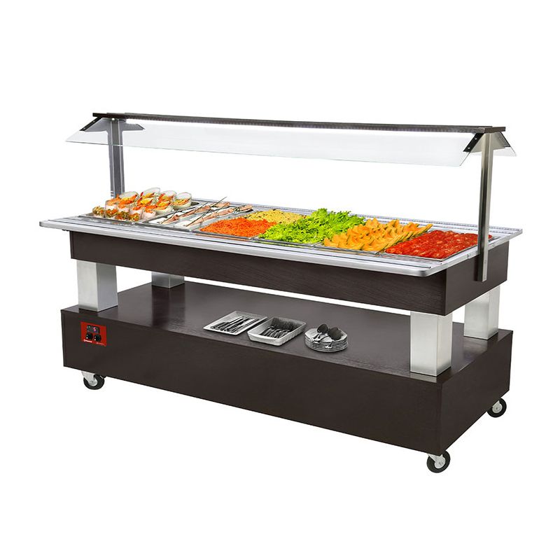 Ilot buffet - Salad bar, réfrigéré, 4x GN1/1-150 (Bois Acajou)