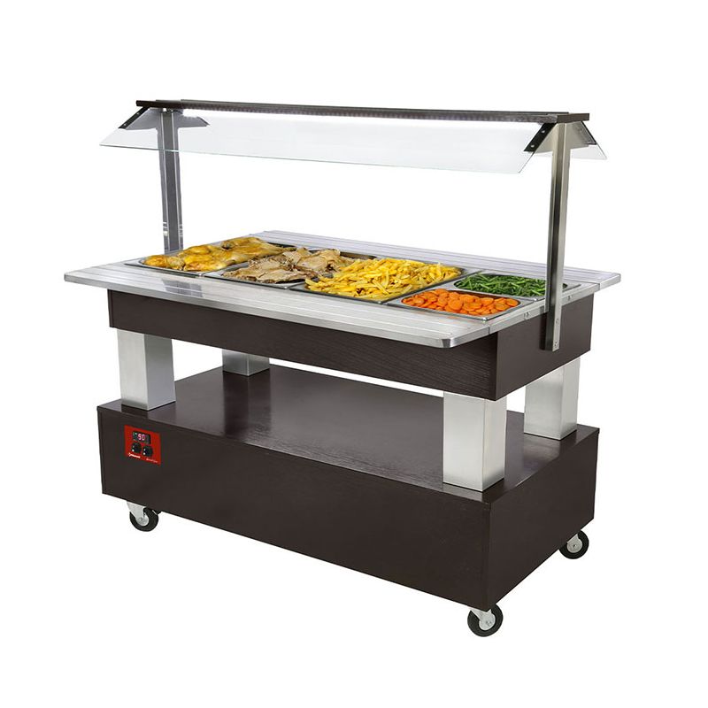 Buffet chauffant, bain marie, 4x GN 1/1-150 (bois wengé)