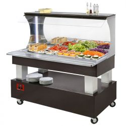 Buffet chauffant mural, bain marie, 4x GN1/1-150 (Bois Wengé)