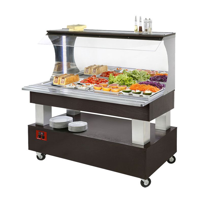 Buffet chauffant mural, bain marie, 4x GN1/1-150 (Bois Wengé)