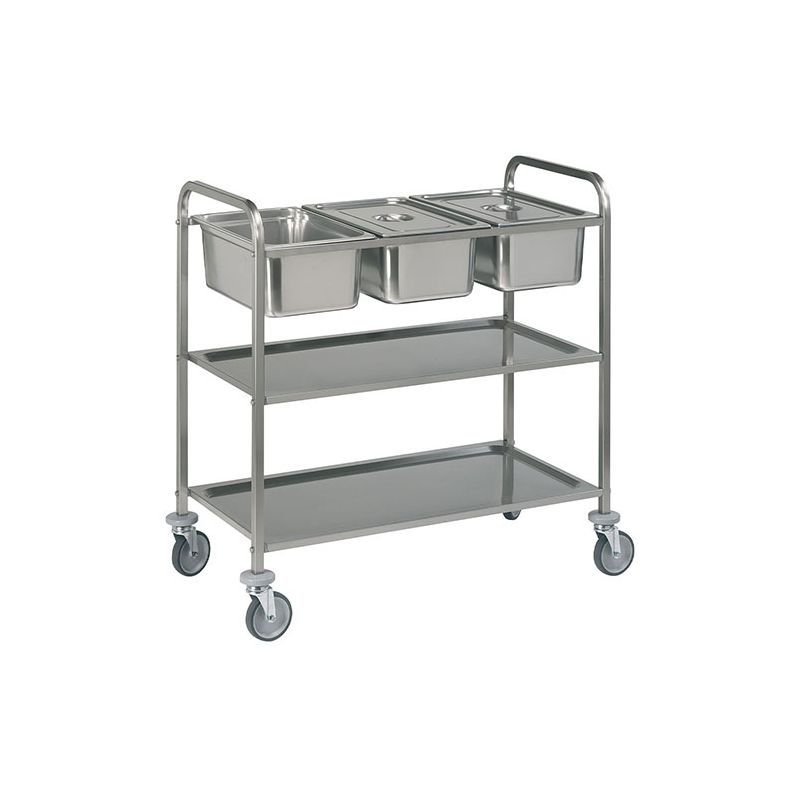 CHARIOT DE SERVICE INOX 3x GN1/1 + 2NIV