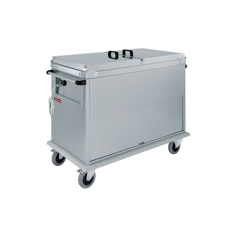 Chariot bain marie 2x GN 1/1, 2 T°c, couvercles, armoire porte basculante