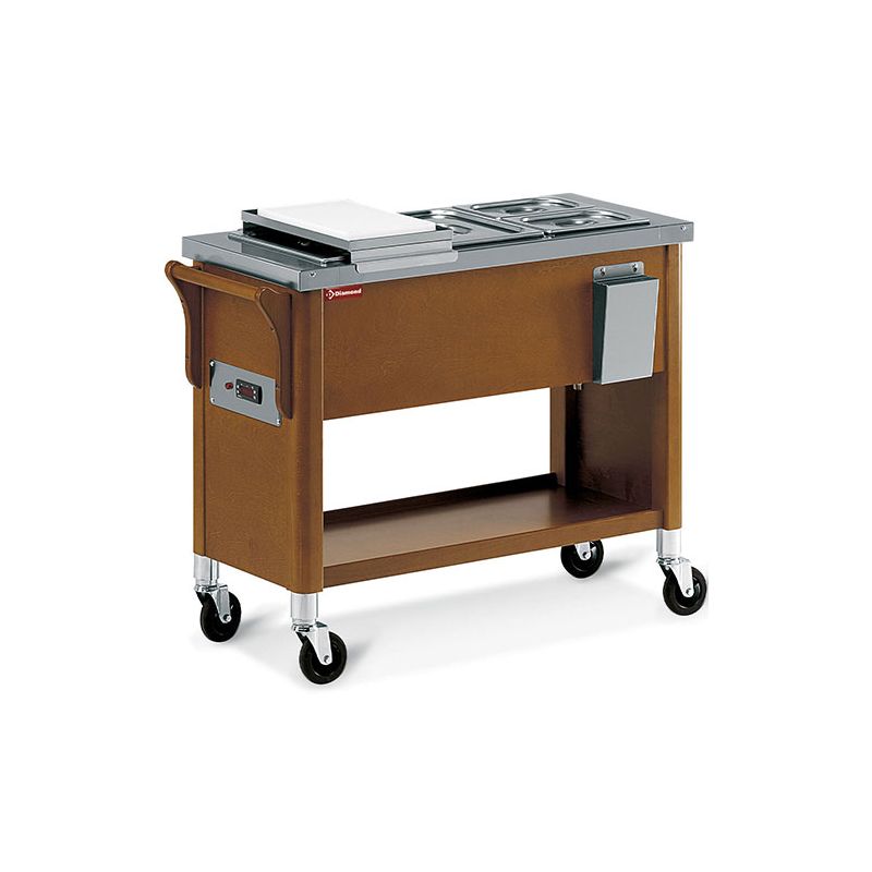 CHARIOT EN BOIS BAC BAIN MARIE 3x GN 1/2