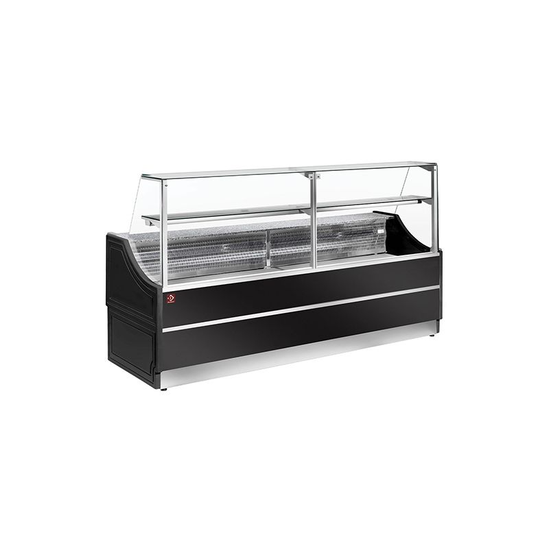 Comptoir vitrine réfrigérée à vitre droite 90°, avec réserve Comptoir vitrine réfrigérée à vitre droite 90°, avec réserve