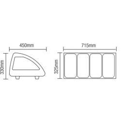 Vitrine à poser portes coulissantes Hauteur 330 mm pour 4 bacs GN 1/3 (RTS-43L)