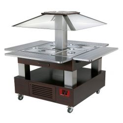 Ilot buffet chauffant, bain marie, 4x GN1/1-150 (Bois Wengé)