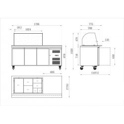 TABLES REFRIGÉRÉES + SALADETTE OUVERTE série star gn 1/1 avec portes (AA3PP+PS)