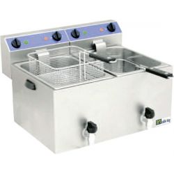 Friteuse Électrique 16L Double à poser Mono 230V avec Vidange et Contacteur de Puissance (SF99VC), afi
