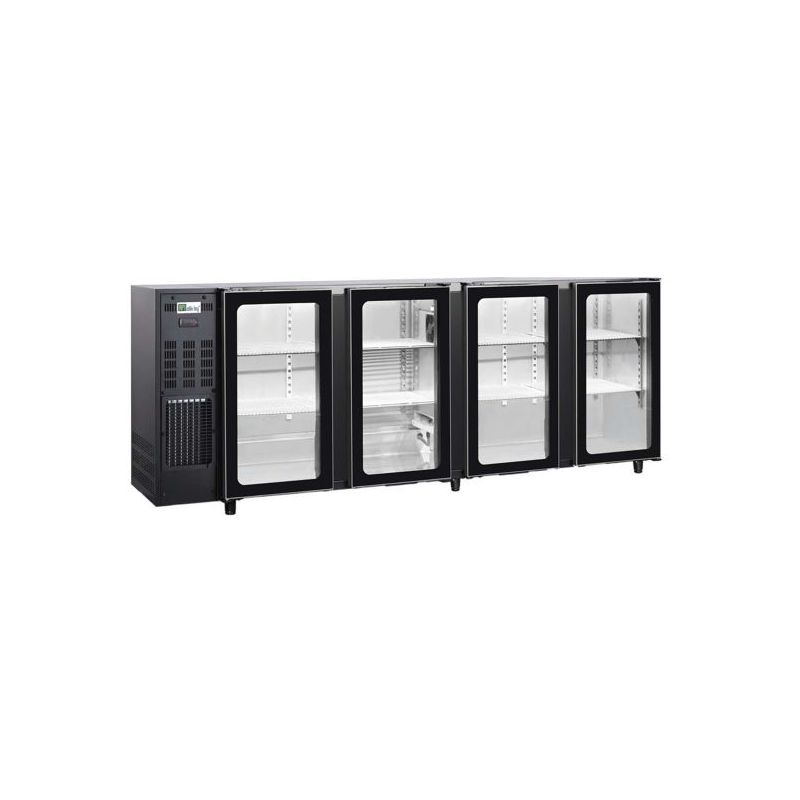 Arrière-bar réfrigéré 4 portes vitrées - Groupe Logé à gauche - Skinplate Noir - Avec éclairage LED (FGB267PV) Arrière-bar réfrigéré 4 portes vitrées - Groupe Logé à gauche - Skinplate Noir - Avec éclairage LED (FGB267PV)