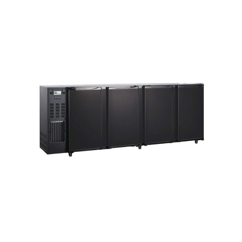Arrière-bar réfrigéré 4 portes pleines - Groupe Logé à gauche - Skinplate Noir - Avec éclairage LED (FGB267) Arrière-bar réfrigéré 4 portes pleines - Groupe Logé à gauche - Skinplate Noir - Avec éclairage LED (FGB267)
