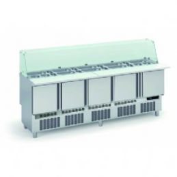 Saladette réfrigérée professionnelle inox 700 positive 5 portes avec pare-haleine 560 litres