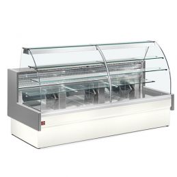 Comptoir Vitrine Réfrigéré, Statique, Chargement à Tiroirs, Vitre courbe, sans Réserve - GRIS/BLANC