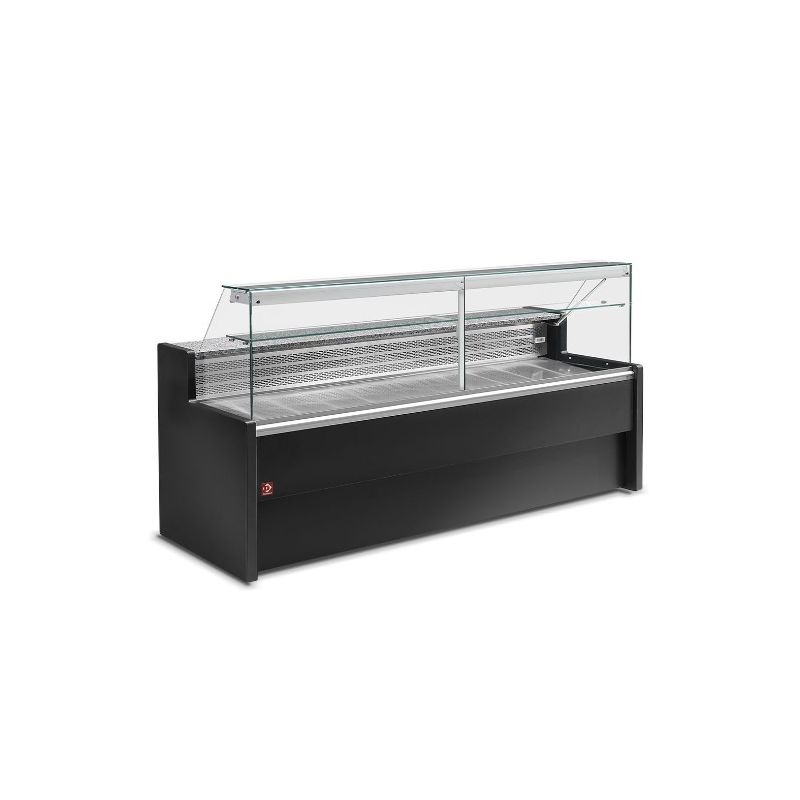 Comptoirs vitrine réfrigérés à vitre droite 90°, avec réserve - NOIR Comptoirs vitrine réfrigérés à vitre droite 90°, avec réserve - NOIR