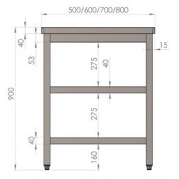 Table Inox avec 2 sous-tablettes en acier inoxydable 500mm (schéma)