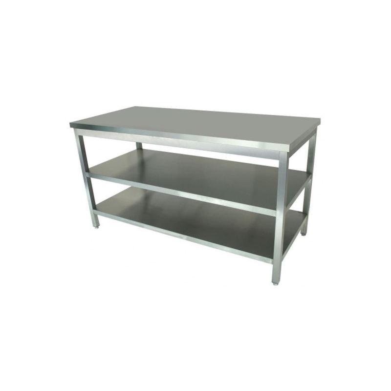 Table Inox avec 2 sous-tablettes en acier inoxydable 500mm Table Inox avec 2 sous-tablettes en acier inoxydable 500mm