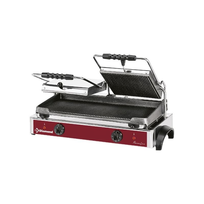 GRILL PANINI ÉLECTRIQUE DOUBLE, PLAQUES RAINURÉES GRILL PANINI ÉLECTRIQUE DOUBLE, PLAQUES RAINURÉES