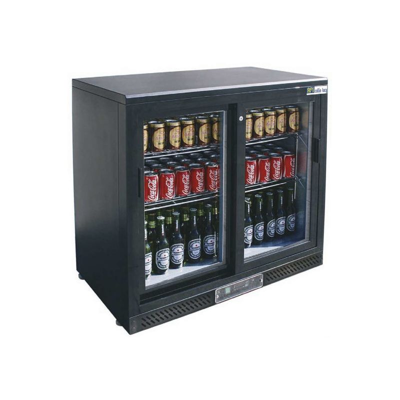 Arrière-bar réfrigéré 2 portes vitrées Coulissantes- Groupe Logé en bas - Skinplate Noir - Avec éclairage LED (C2C)