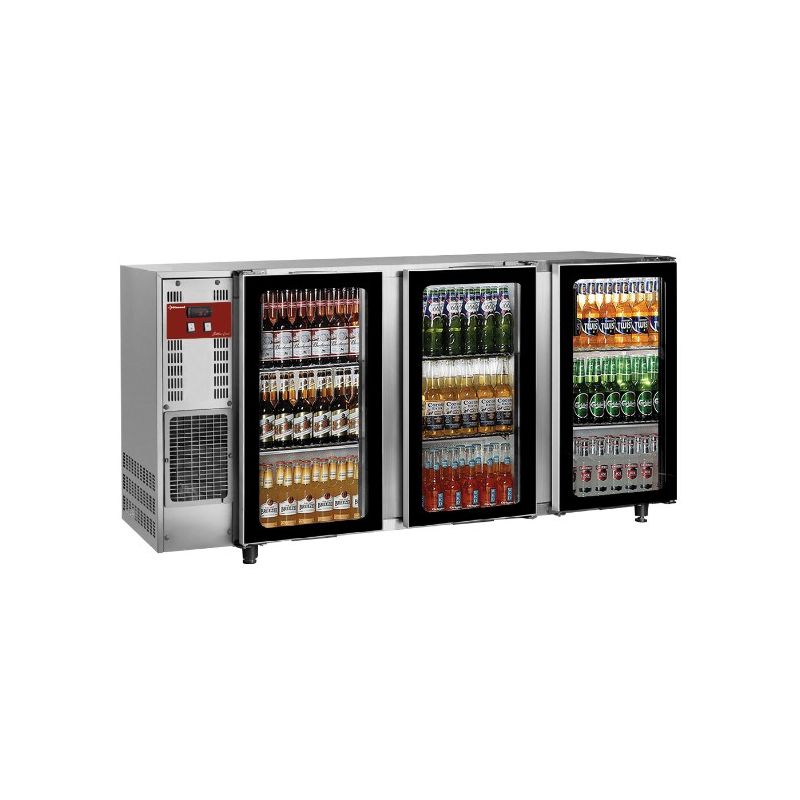 Refroidisseur de bouteilles, acier inox, 3 portes vitrées, 579 Litres Refroidisseur de bouteilles, acier inox, 3 portes vitrées, 579 Litres