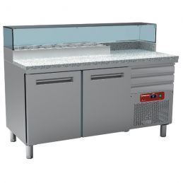 Table frigo pizzeria, 2 portes EN 600x400, 3 tiroirs neutres EN 600x400, structure réfrigérée 6x GN 1/4