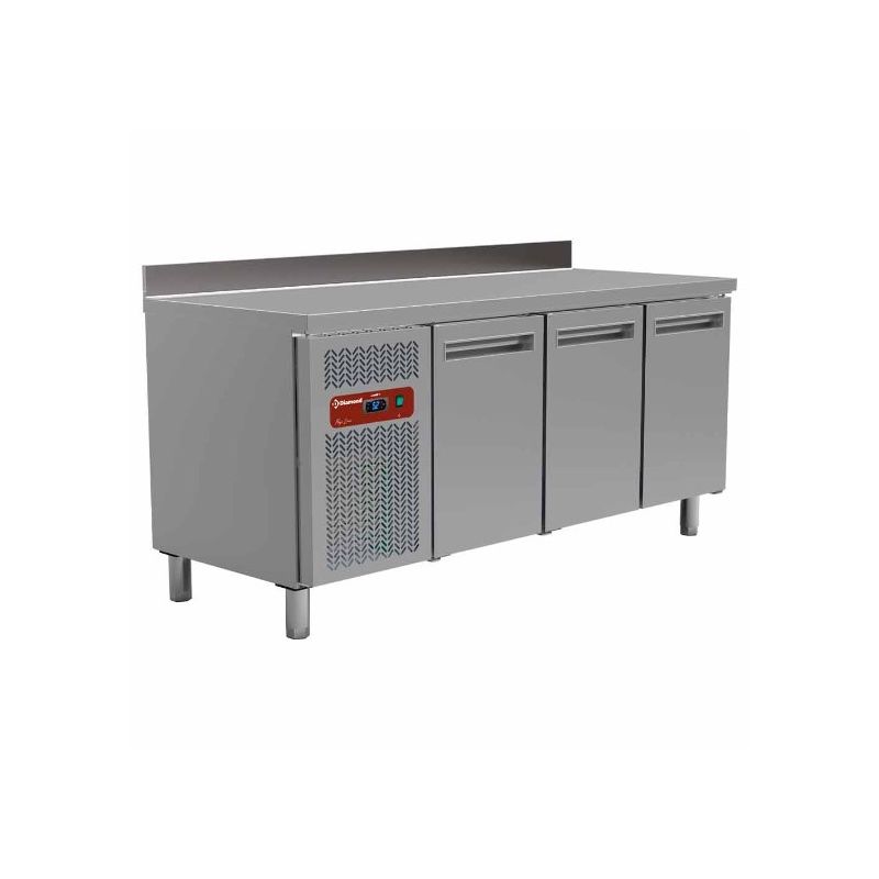 Table frigorifique, ventilé, 3 portes GN 1/1 (405 Litres), avec dosseret