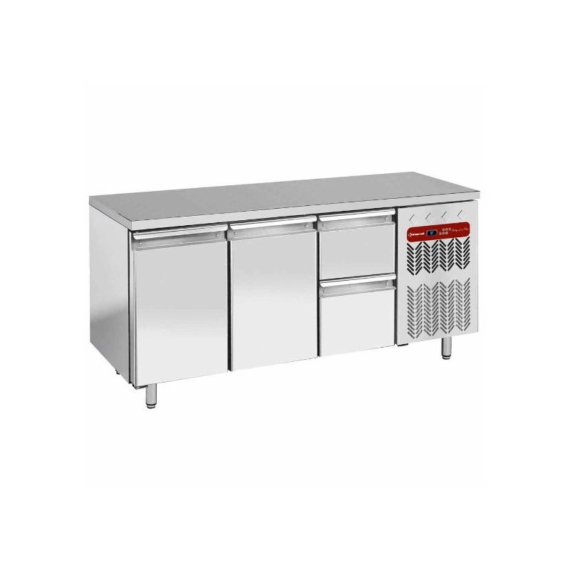 Ensemble composé d'une table frigorifique, ventilée, 3 portes GN 1/1 et d'un Kit bloc 2 tiroirs (1/2+1/2 h200)