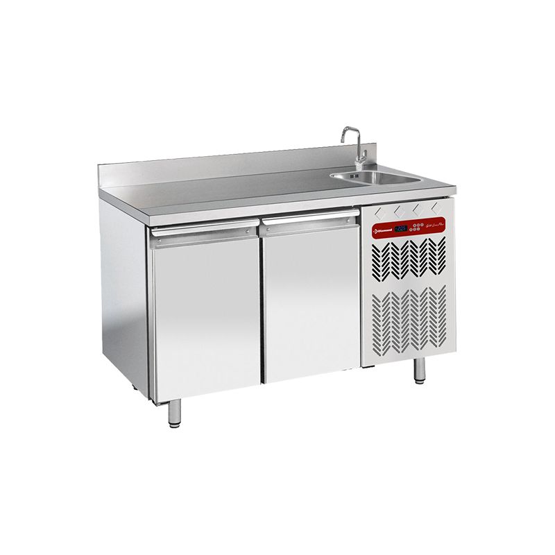 Table frigorifique "murale", ventilée, 2 portes GN 1/1, avec évier Table frigorifique "murale", ventilée, 2 portes GN 1/1, avec évier