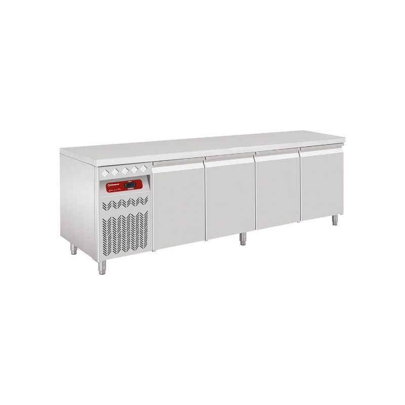 Table frigorifique, ventilée, 4 portes GN 1/1, groupe à gauche Table frigorifique, ventilée, 4 portes GN 1/1, groupe à gauche