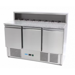 Réfrigérateur pour la préparation des pizzas - 137 cm - 3 portes - s'adapte à 8 x 1/6 GN - incl couvercle en acier inoxydable